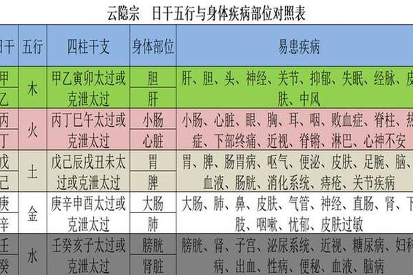 天干地支身体类像,天干五行对应的身体各种器官